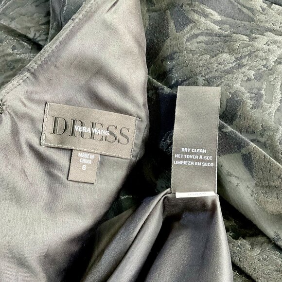 Vera Wang Dress Party Black Satin Damask Sleeveless V-Neck Metallic Accent (6) - Picture 7 of 8